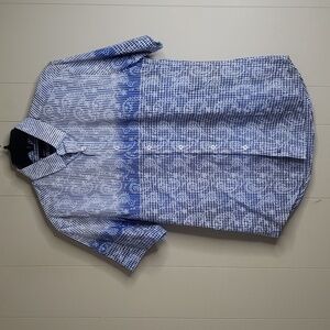 Quieti Blue Casual Button Down Short Sleeve Shirt Small